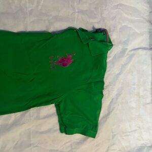 U.S. Polo Assn. Green Polo with Pink Logo